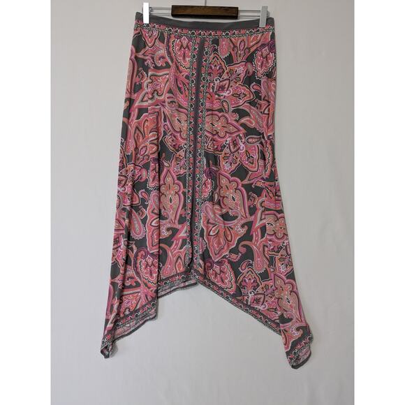 INC Fairy‎ Wimsy Pink Paisley Rhinestone Asymmetric Coquette Midi Skirt Size M - Picture 4 of 8